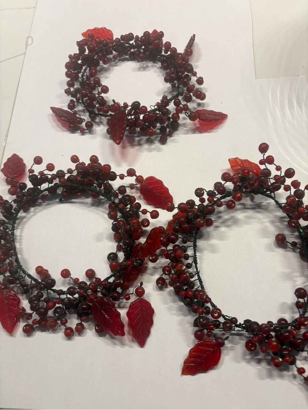 Three Red Beaded Leaf Candle Wrap
Very festive for Christmas  pillar candles